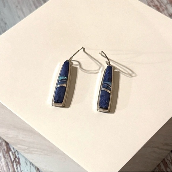 Vintage Cathy Webster Navajo sterling lapis lazuli fire opal earrings